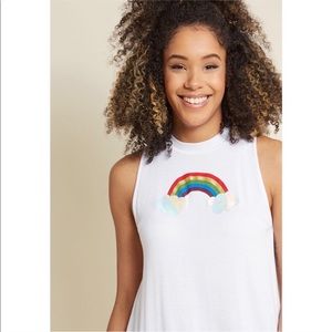 S / ModCloth white rainbow tank NWOT